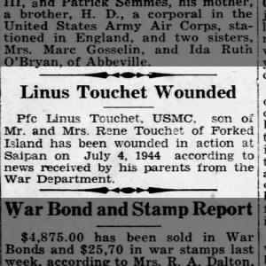 Linus Touchet Wounded Saipan 1944