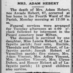 Obituary for  HEBERT