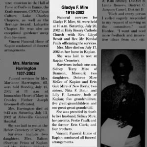 Obituary for Gladys F. Mire