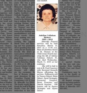 Obituary for Adeline Callahan Hebert
